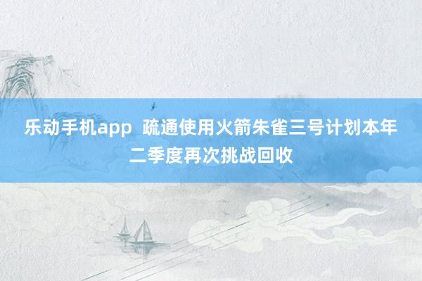 乐动手机app  疏通使用火箭朱雀三号计划本年二季度再次挑战回收