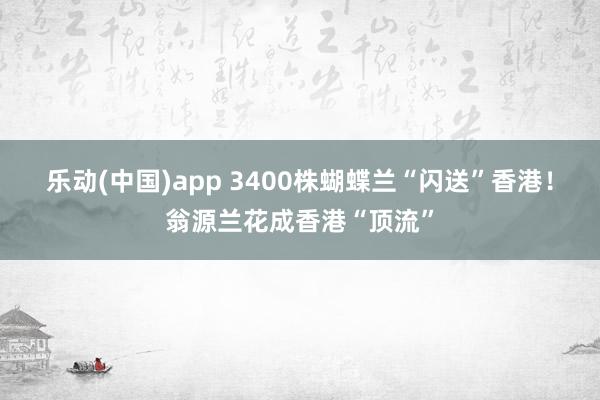 乐动(中国)app 3400株蝴蝶兰“闪送”香港！翁源兰花成香港“顶流”